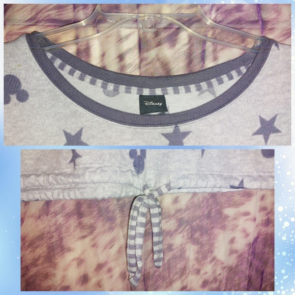 Disney Heather & Dk Gray Stars/Mickey Mouse Head Super Soft Knit Lounge Top Sz L - Picture 3 of 7
